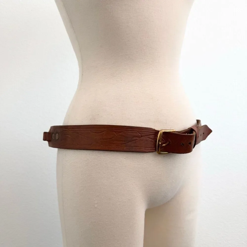 Vintage Brown Leather Bullet Circle Western Cowboy Belt 33”-36” Leather Southwes